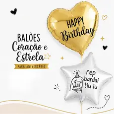 1 Balão de aniversário 22cm + 1 vareta Balão metalizado 10 polegadas Feliz aniversário festa de aniversário decoração