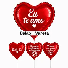 1| 5| 10 Balão de Coração Vermelho 22cm Romântico + VARETA Balão Metalizado Surpresa Presente namorado dia dos namorados