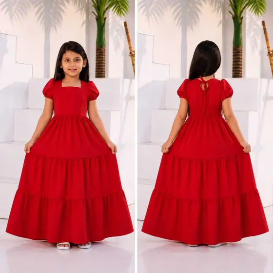 Vestido longo manga alfaiataria premium infantil e juvenil para ocasiões especiais