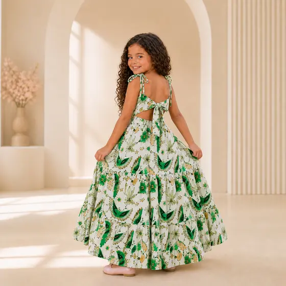 Vestido longo estampado infantil três Marias