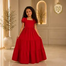 Vestido longo em alfaiataria premium manga princesa tamanho 04 ao 16 anos menina estilosa