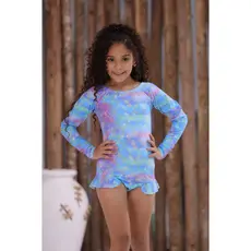 Maiô infantil estampado manga longa para maior proteção para lindas meninas praias piscinas