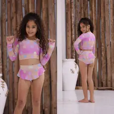 Biquini infantil estampado manga longa proteção menina praia piscina passeio