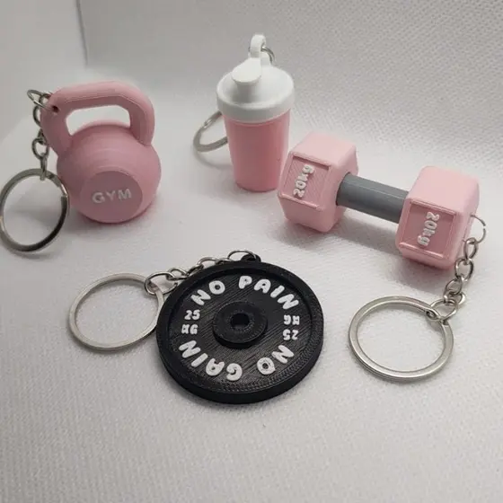 Kit 4 Chaveiros Academia Fitness: Haltere, Kettlebell, Anilhas e Shakeira