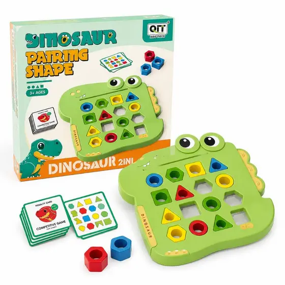Brinquedo Educativo Dinossauro Encaixe Formas Montessori com Cartas de Desafio Jogo Infantil