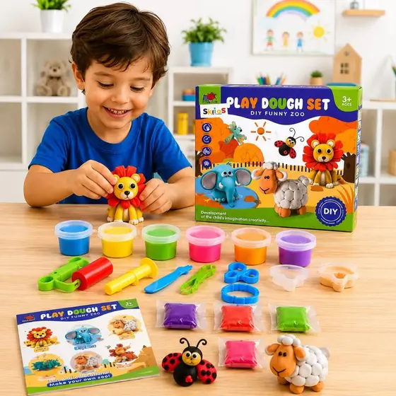 Jogo Kit Massinha Infantil de Modelar com Acessórios Desenho de Animais para Crianças - JIA PEI LE