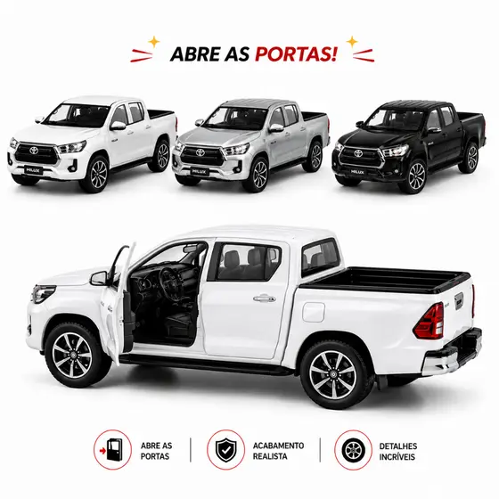 Miniatura Caminhonete Hilux Toyota Metal Escala 1:36 Carrinho de Ferro Colecionável de Fricção