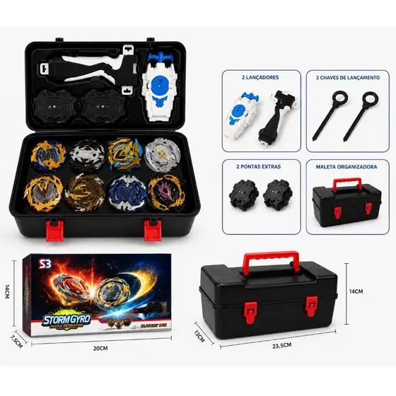 Beyblade Kit 8 Pioes Metal Arena Profissional na Maleta - kit Batalha