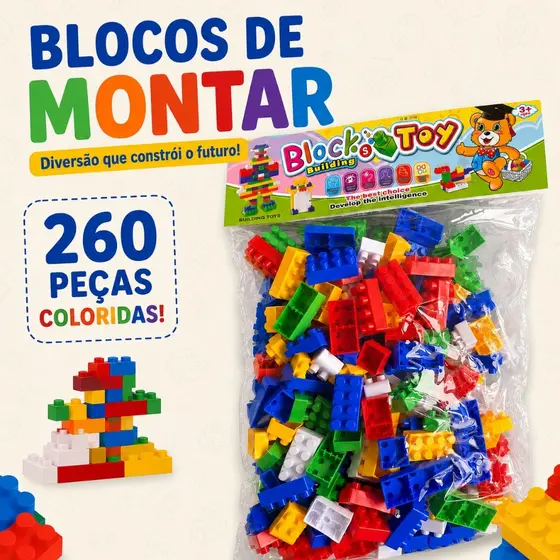 Kit 780/520/260 Blocos de Montar Infantil Educativo Brinquedo de Encaixe Colorido para Crianças