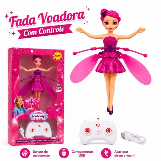 Brinquedo Sensor Fada Mágica Voadora Infantil com Controle Recarregável com USB - Aeracraft