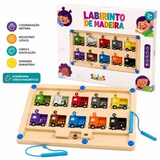 Brinquedo Educativo Labirinto Magnético de Madeira Caminhão Jogo Montessori Coordenação Aprendizagem