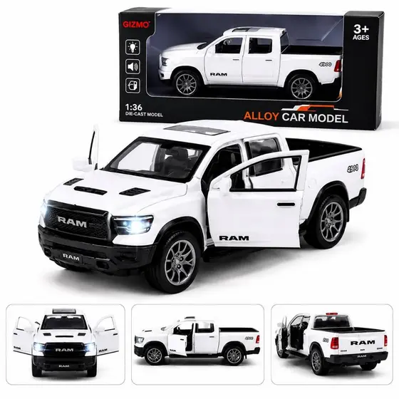 Miniatura Dodge Ram Caminhonete Colecionável em Metal Escala 1:36 Carrinho Fricção Presente Infantil