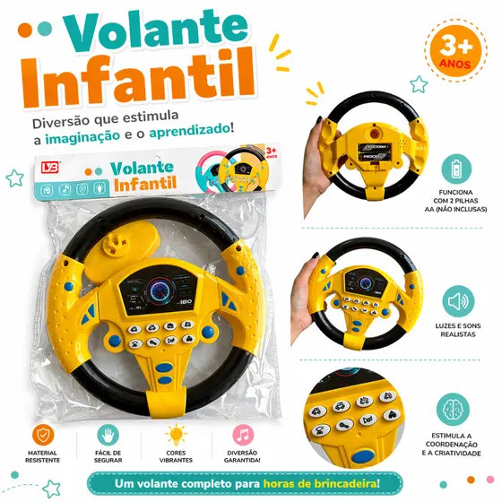 Volante de Brinquedo Interativo Musical com Ventosa Simulação de Dirigir para Crianças