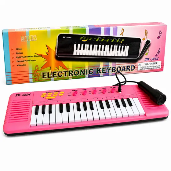 Teclado Piano Infantil Rosa com Microfone e Sons Brinquedo Musical para Crianças Menina