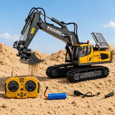 Brinquedo escavadeira RC profissional trator controle remoto giratória 360° Luz e Som