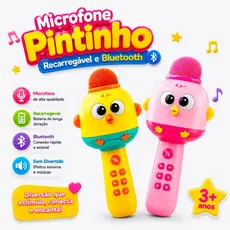 Microfone Karaokê Patinho Infantil Brinquedo com Luz e Musica Bluetooth Recarregável Sem fio