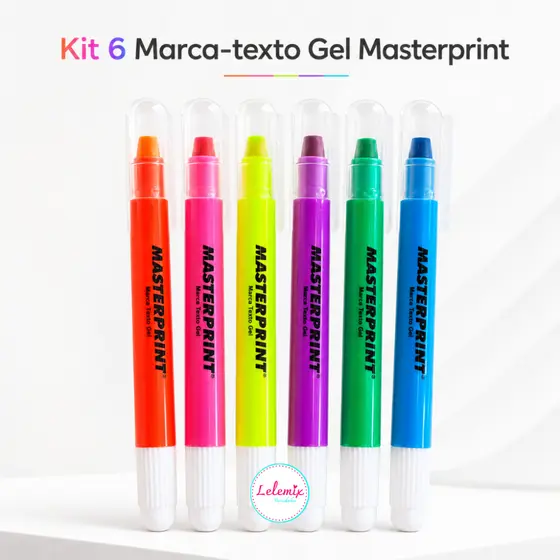 Kit 6 Canetas Marca Texto em Gel Masterprint Não Mancha Ideal para Bíblia Vade Mecum e Estudos