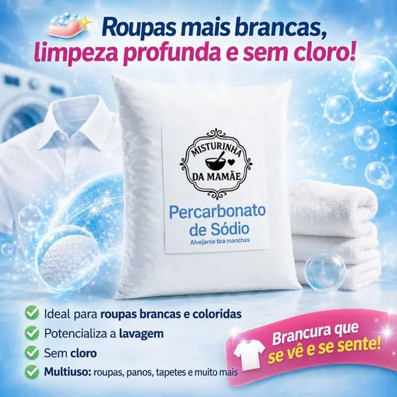 Percarbonato de Sódio Composto 1kg, 2kg, 500g / Limpeza Geral / Tira Manchas / Deixa roupas brancas