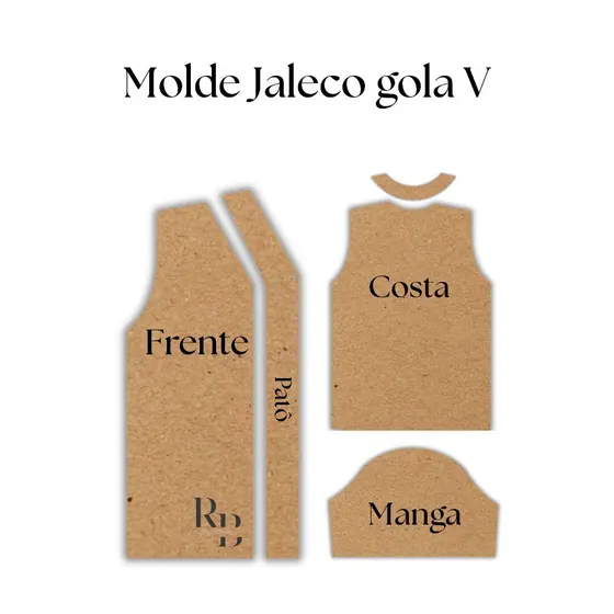 Molde de Jaleco, Modelagem de jaleco gola V em papel kraft 100 gramas ou superior