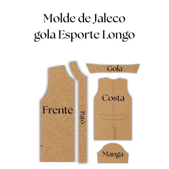 Molde de jaleco, Modelagem de jaleco longo básico uso profissional em papel kraft 90 gramas