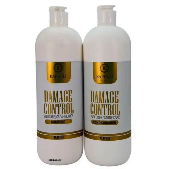 Kit Damage Control Kapelli Shampoo + Condicionador 1L Cada para Cabelos Danificados Uso Profissional