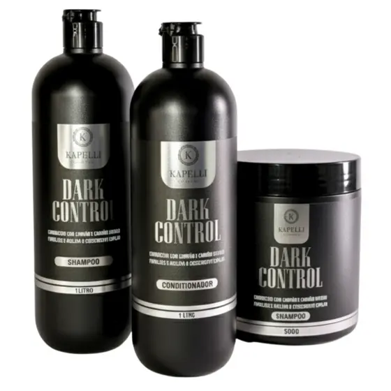 Kit Shampoo + Condicionador + Máscara Dark Control Kapelli Cosmetic Tratamento Capilar Profissional
