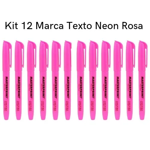 Kit 12 Marca Texto Neon Rosa Masterprint - Grifa Texto