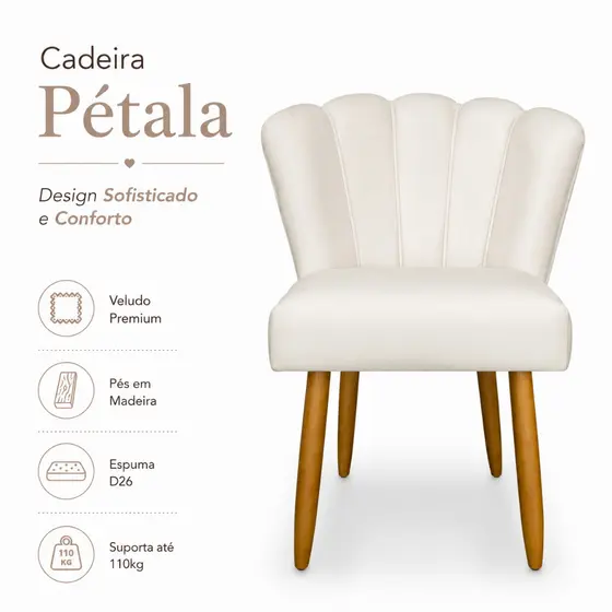 Cadeira Poltrona Decorativa Pétalas De Flor Sala De Estar Recepção Salão de Beleza Decoração Veludo Pés Palito