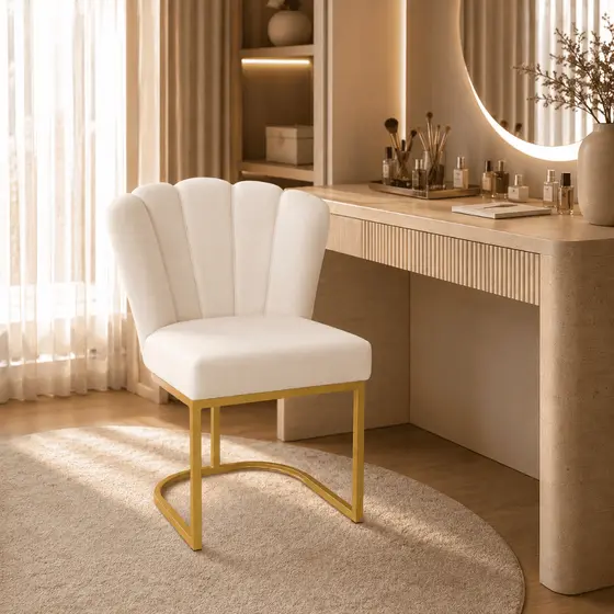 Poltrona Cadeira Pétala Salão de Beleza Manicure Penteadeira Base de Ferro Dourado