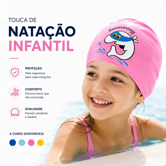 Touca de Natação Infantil Elástica Proteção para Cabelos Piscina Praia Hidroginástica Tamanho Único
