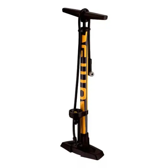 Bomba Oficina De Pé Bicicleta Manômetro Bike Giyo Gf-55e Aço Preto Amarelo