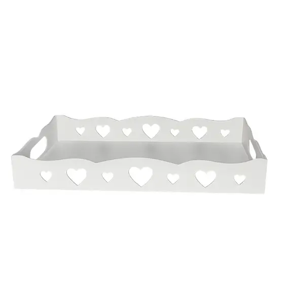 Bandeja Coração MDF Branca 35x23x5cm Com Alças Para Café Organização Decoração
