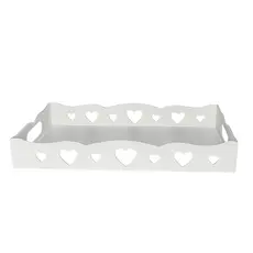 Bandeja Coração MDF Branca 35x23x5cm Com Alças Para Café Organização Decoração