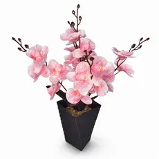 Vaso Volteado Orquídea Artificial Rosa Bebê 40cm Preto Para Sala Quarto Escritório Mesa E Presentes