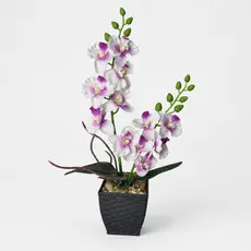 Orquídea Artificial Decorativa Lilás 35cm Em Vaso Preto Para Mesa E Ambiente