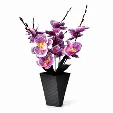 Vaso Volteado Orquídea Artificial Roxa 40cm Preto Para Sala Quarto Escritório Mesa Casa E Presentes