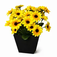 Arranjo De Girassóis Artificiais 25cm Vaso MDF Madeira Para Mesa Sala Cozinha Escritório E Presente
