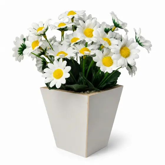 Arranjo De Margaridas Artificiais Vaso Branco Decorativo Para Mesa Sala Quarto Escritório Presentes