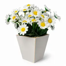 Arranjo De Margaridas Artificiais Vaso Branco Decorativo Para Mesa Sala Quarto Escritório Presentes
