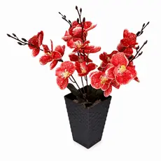 Vaso Volteado Orquídea Artificial Vermelha Decorativa 40cm Preto Para Sala Quarto Escritório E Mesa