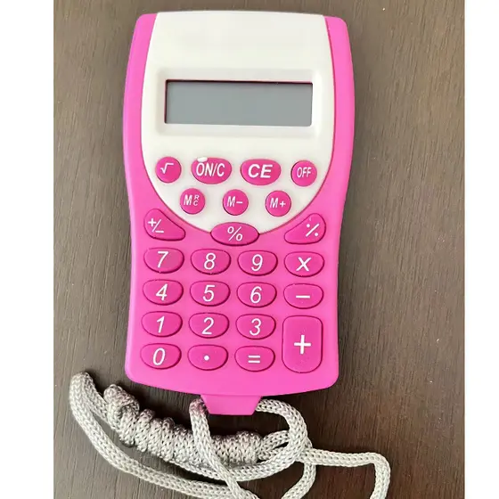 Calculadora plástica retangular de 8 dígitos com cordão