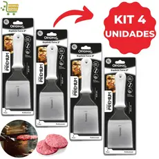 Kit 4 Espátulas Curva 3" em Aço Inox Premium Pizza Chapa Hambúrguer Lanchonetes Chapeiro