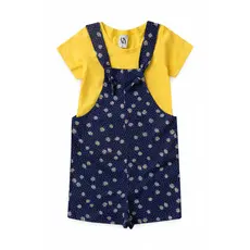 Salopete Feminino Infantil Verão Amarelo com Azul Florido