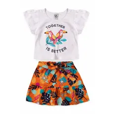 Conjunto Feminino Infantil Verão Pássaros Laranja