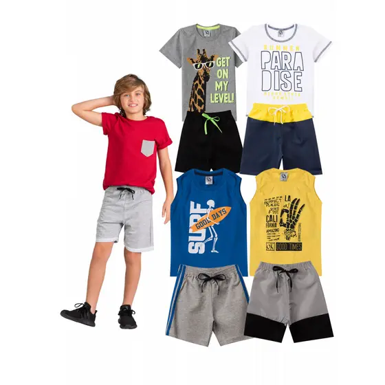 Kit Sortido 8 Peças de Roupas Infantis Masculino Verão- 4 Camisas + 4 Shorts
