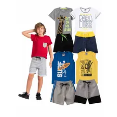 Kit Sortido 8 Peças de Roupas Infantis Masculino Verão- 4 Camisas + 4 Shorts