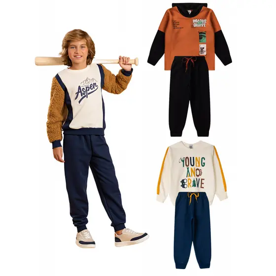 Kit Sortido 2 Peças de Roupas Infantis Masculino Inverno - 1 Casaco + 1 Calça
