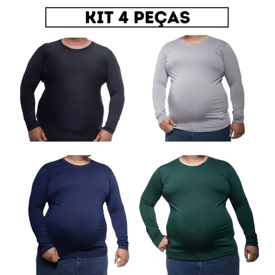 Kit 4 Camisa Plus Size Masculina Proteção Solar UV50+ Segunda Pele Térmica G1 ao G4
