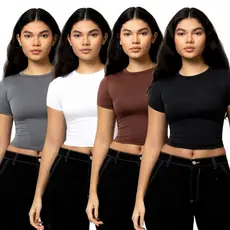 Kit 4 Baby Tee Feminina Blusa Básica Manga Curta Slim Fit Camiseta Baby Look Várias Cores
