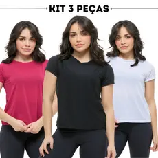 Kit 3 blusa academia feminina camiseta dry fit corrida fitness